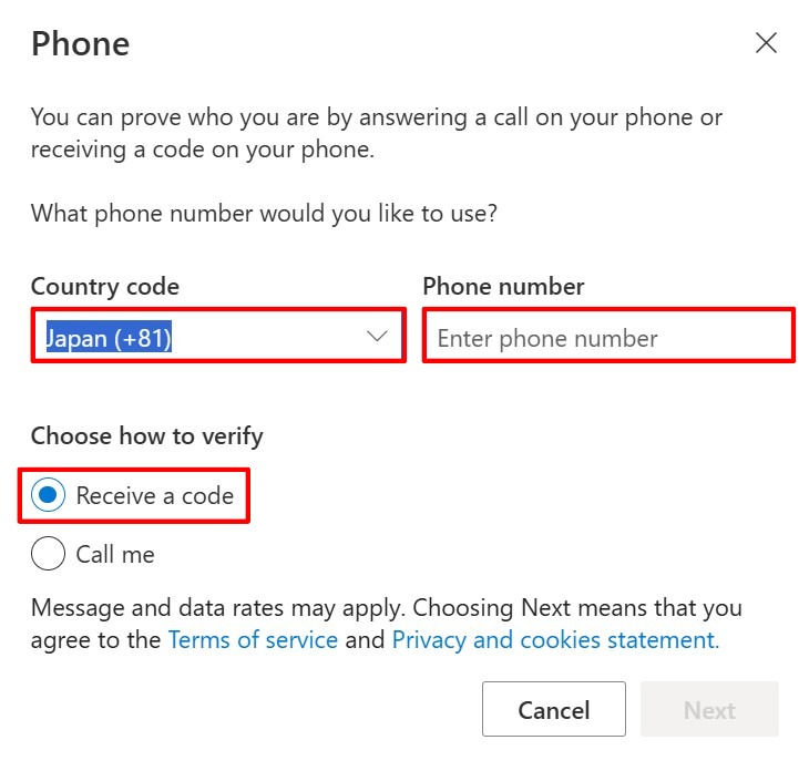 Enter a phone number