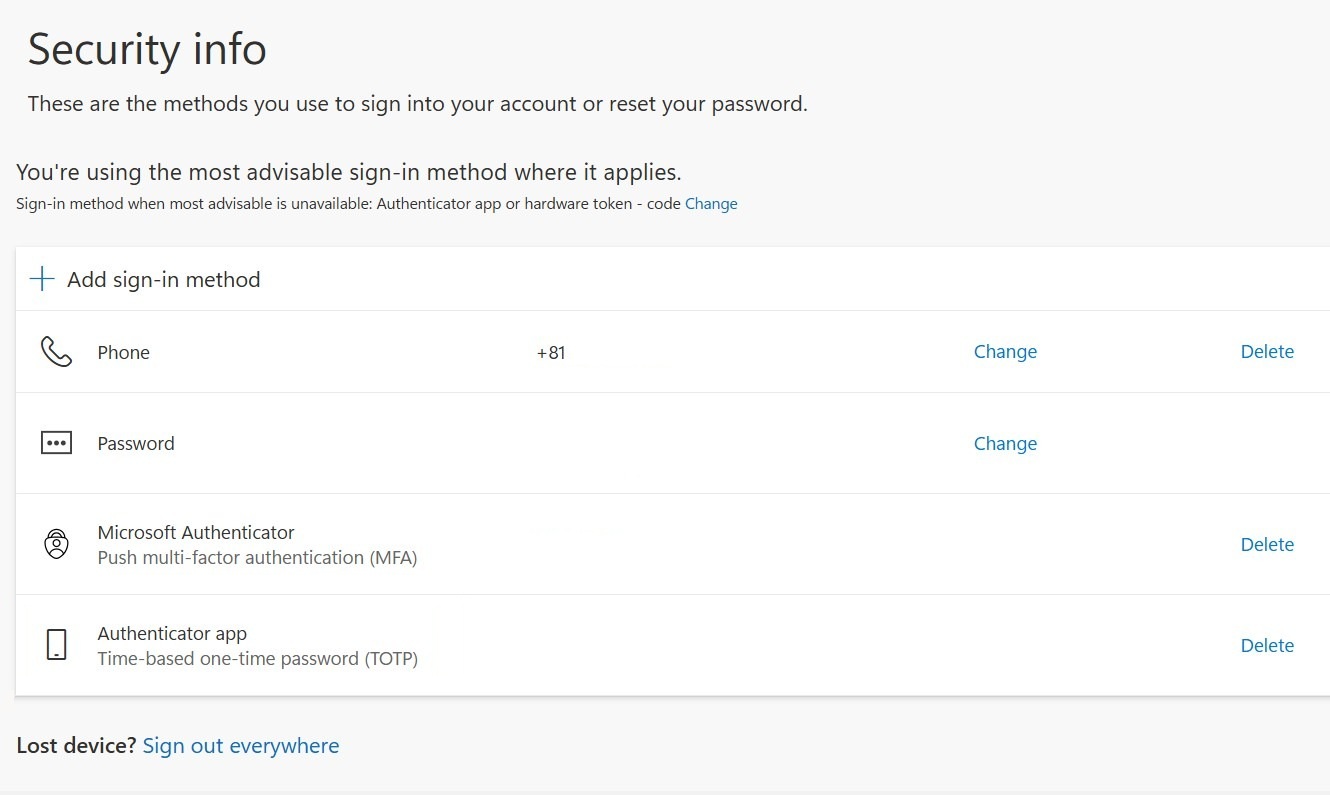 Registered authentication methods