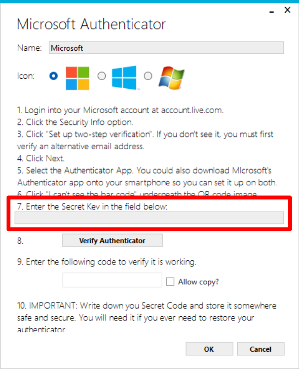 Enter the secret key